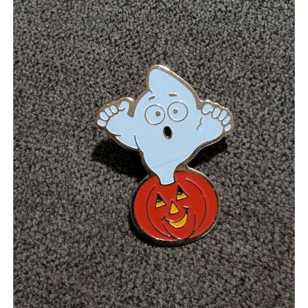 Vintage Halloween Enamel Pin Ghost Pumpkin Brooch Jack O Lantern Spooky Y2K